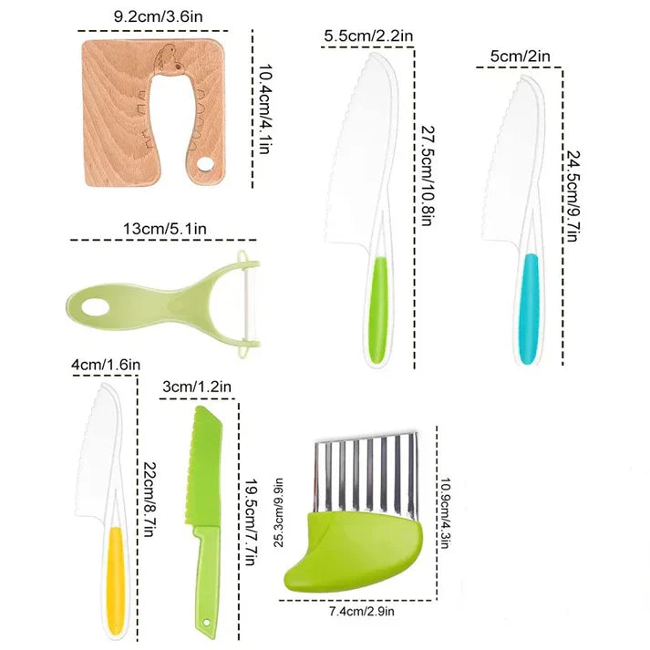 Lasten veitsisarja | Turvalliset ja hauskat keittiötyökalut, joilla opit leikkaamaan hedelmiä ja vihanneksia