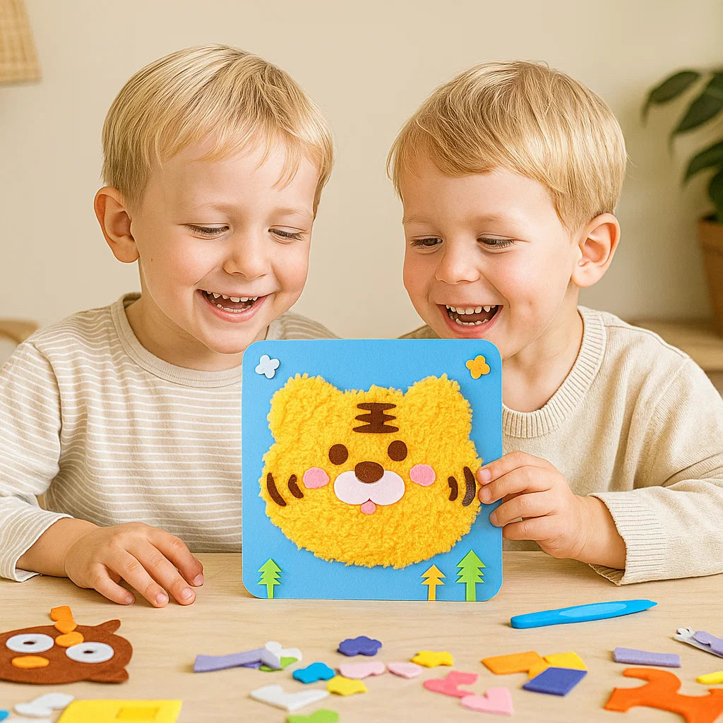 DIY eläinten askartelupakkaus lapsille | Luova käsintehty materiaalipakkaus sarjakuvatarroilla hauskaan oppimiseen ja leikkimiseen