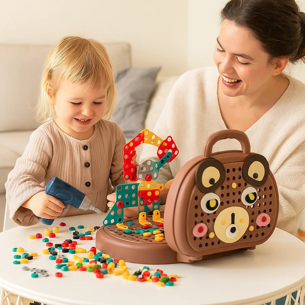 Lasten poralelusetti | Opetuksellinen työkalupakki, jossa on sähköinen ruuvimeisseli rakentamiseen ja roolileikkeihin