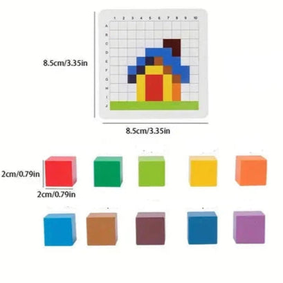 Kolmen pikselin palapelit lapsille | Värilajittelupalikat, joissa on ruudukkotauluja logiikkaa ja kuvioiden tunnistamista varten