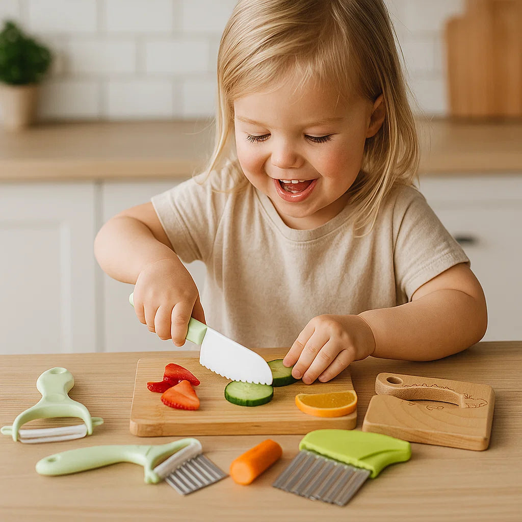 Lasten veitsisarja | Turvalliset ja hauskat keittiötyökalut, joilla opit leikkaamaan hedelmiä ja vihanneksia