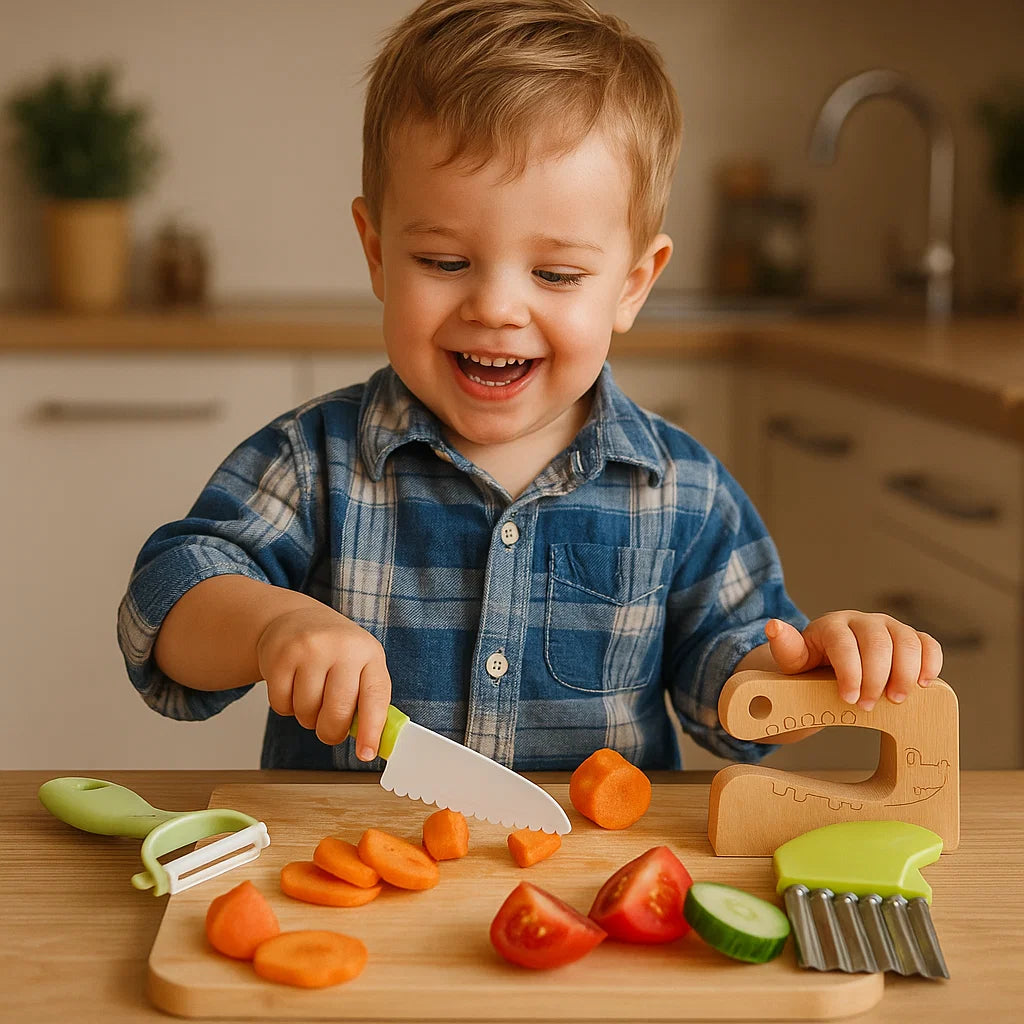 Lasten veitsisarja | Turvalliset ja hauskat keittiötyökalut, joilla opit leikkaamaan hedelmiä ja vihanneksia
