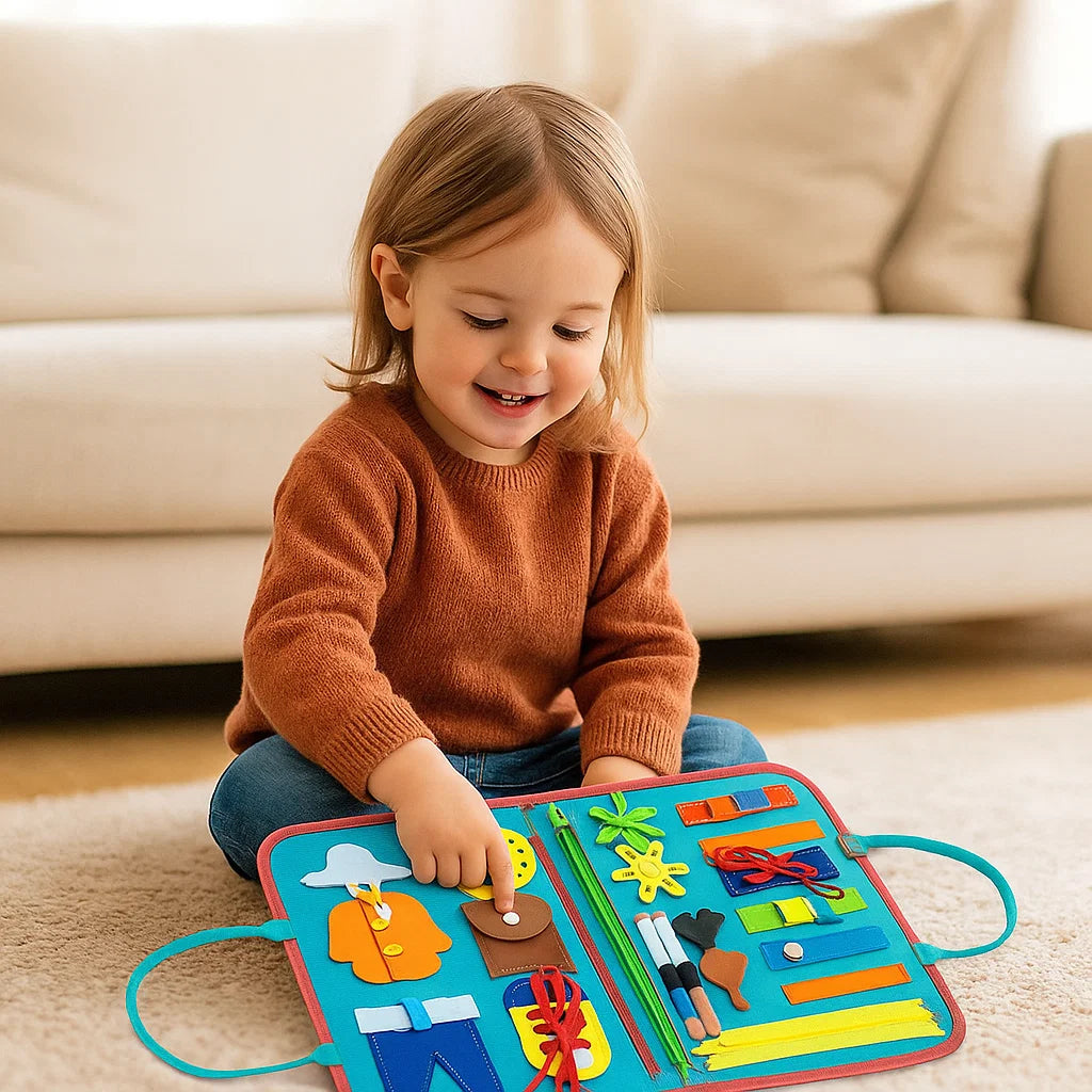 Montessori - aktiviteettitaulu pikkulapsille | Huopatoimintakirja numeroiden, kirjainten ja motoristen taitojen oppimiseen