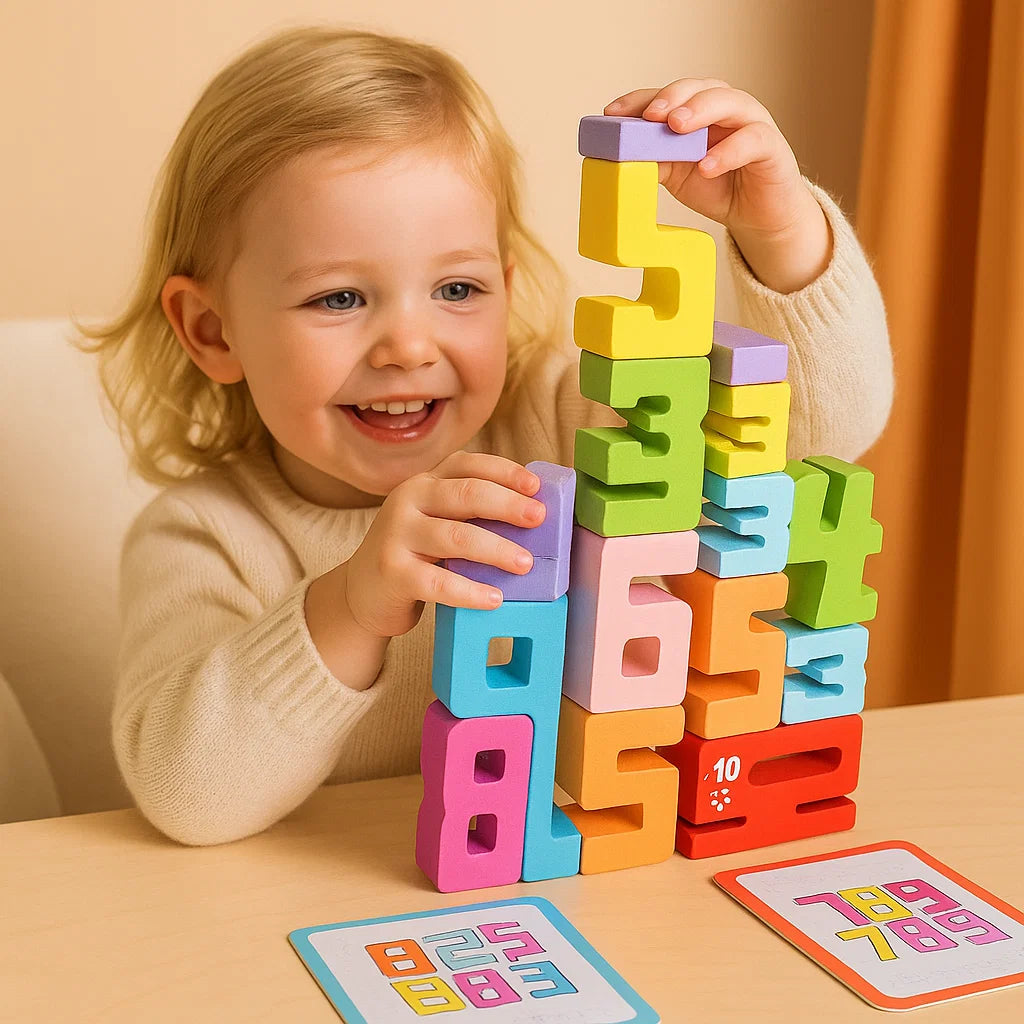 Kolmikulmaiset numeropalikat lapsille | Värikäs pinoamislelu laskemiseen, logiikkaan ja matematiikan oppimiseen