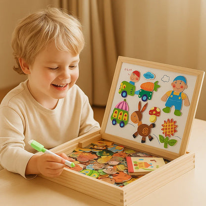 Magneettinen palapelilauta lapsille | Luova oppimislelu, jossa on piirustus- ja muotojen yhdistämisominaisuuksia