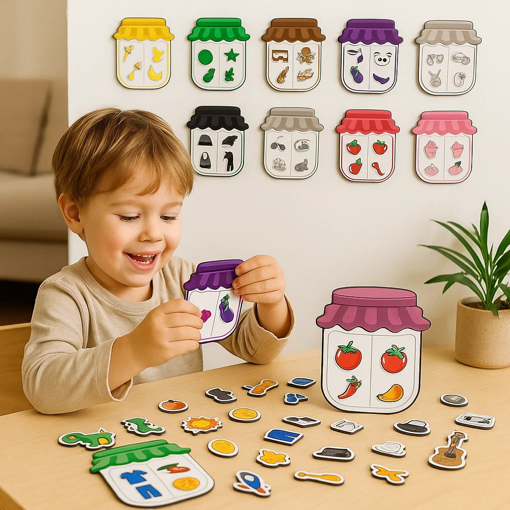 Magneettinen lajittelupeli lapsille | Hauska värien yhdistelypeli, jonka avulla opit esineitä, muotoja ja arkipäivän sanoja