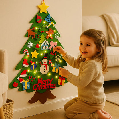 Huopa diy joulukuusi lapsille | Turvallinen seinäkoriste irrotettavilla koristeilla joulunviettoon ja leikkeihin