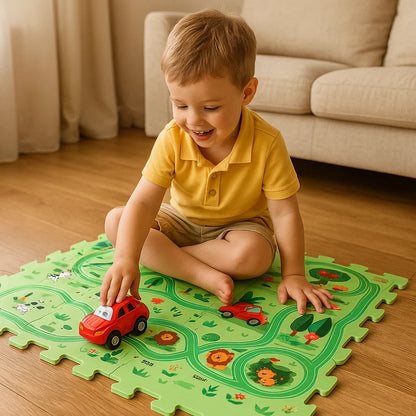Palapelin rata -leikkimatto lapsille | Interaktiivinen lattiapeli, jossa on toisiinsa lomittuvia polkuja mielikuvitukselliseen kilpa - ajohupailuun