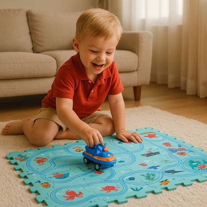 Palapelin rata -leikkimatto lapsille | Interaktiivinen lattiapeli, jossa on toisiinsa lomittuvia polkuja mielikuvitukselliseen kilpa - ajohupailuun