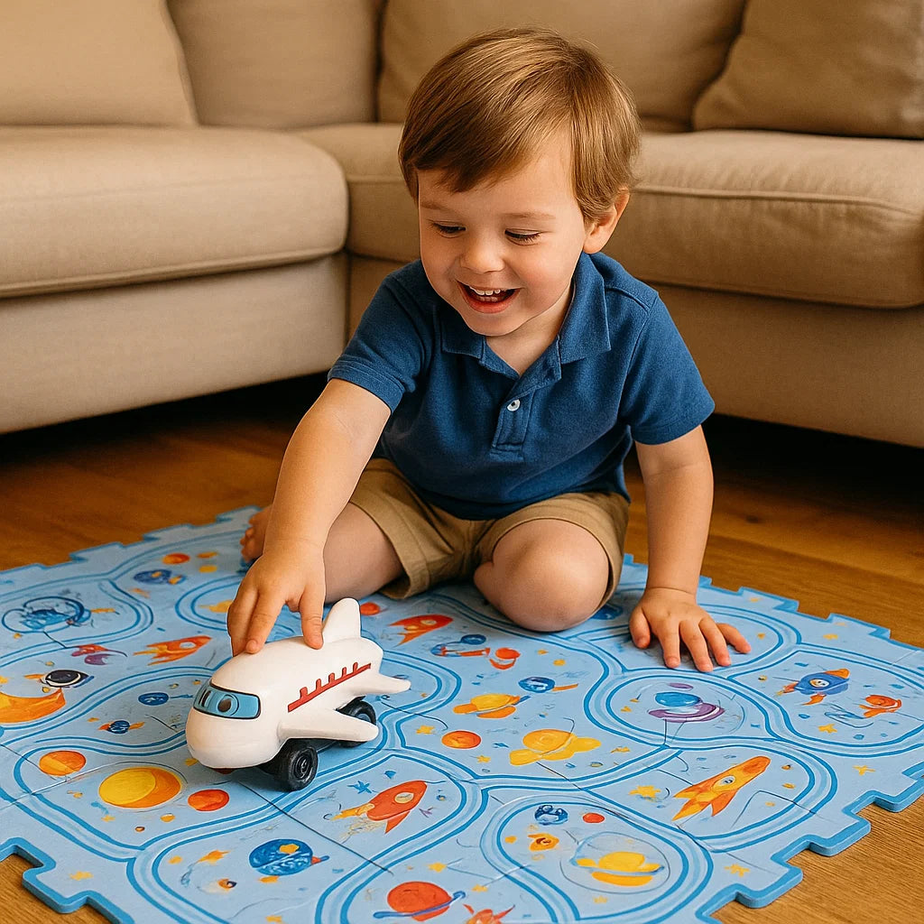 Palapelin rata -leikkimatto lapsille | Interaktiivinen lattiapeli, jossa on toisiinsa lomittuvia polkuja mielikuvitukselliseen kilpa - ajohupailuun