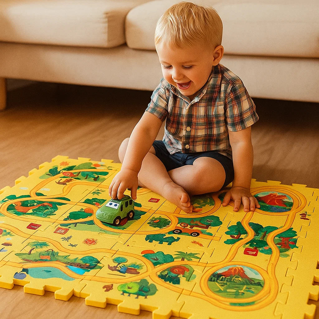 Palapelin rata -leikkimatto lapsille | Interaktiivinen lattiapeli, jossa on toisiinsa lomittuvia polkuja mielikuvitukselliseen kilpa - ajohupailuun