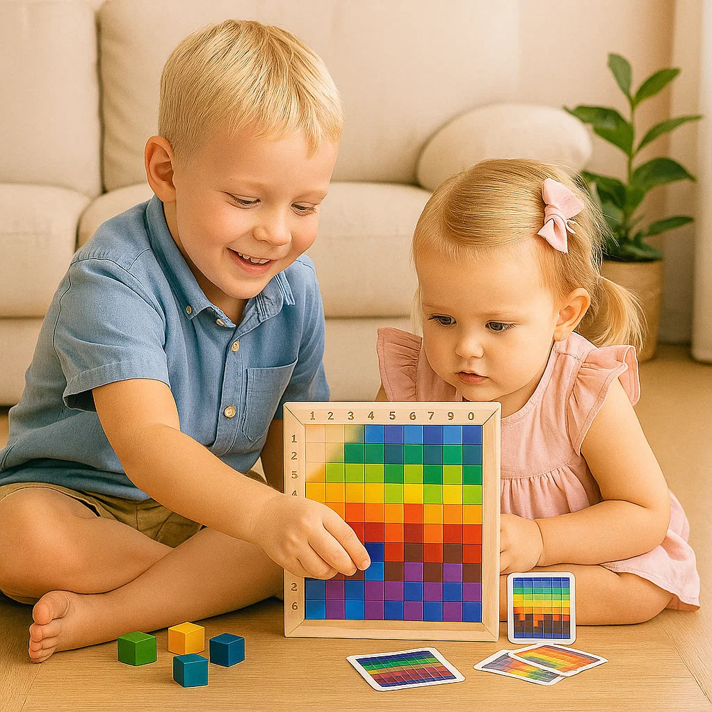 Kolmen pikselin palapelit lapsille | Värilajittelupalikat, joissa on ruudukkotauluja logiikkaa ja kuvioiden tunnistamista varten