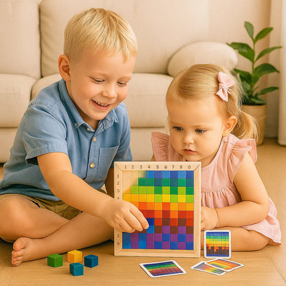 Kolmen pikselin palapelit lapsille | Värilajittelupalikat, joissa on ruudukkotauluja logiikkaa ja kuvioiden tunnistamista varten