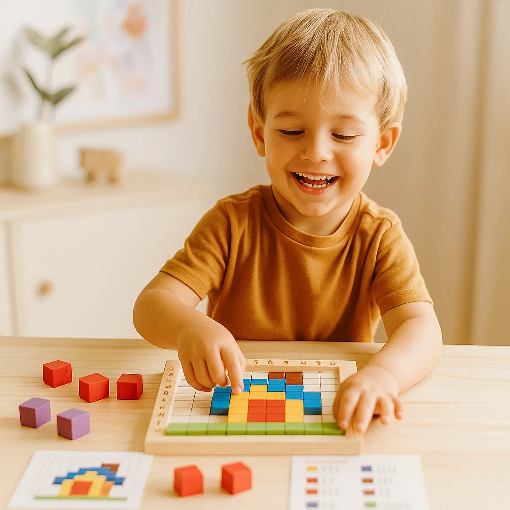 Kolmen pikselin palapelit lapsille | Värilajittelupalikat, joissa on ruudukkotauluja logiikkaa ja kuvioiden tunnistamista varten