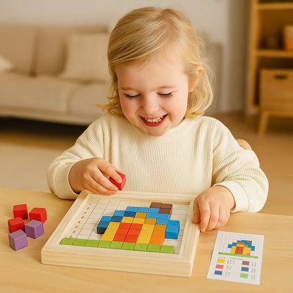 Kolmen pikselin palapelit lapsille | Värilajittelupalikat, joissa on ruudukkotauluja logiikkaa ja kuvioiden tunnistamista varten