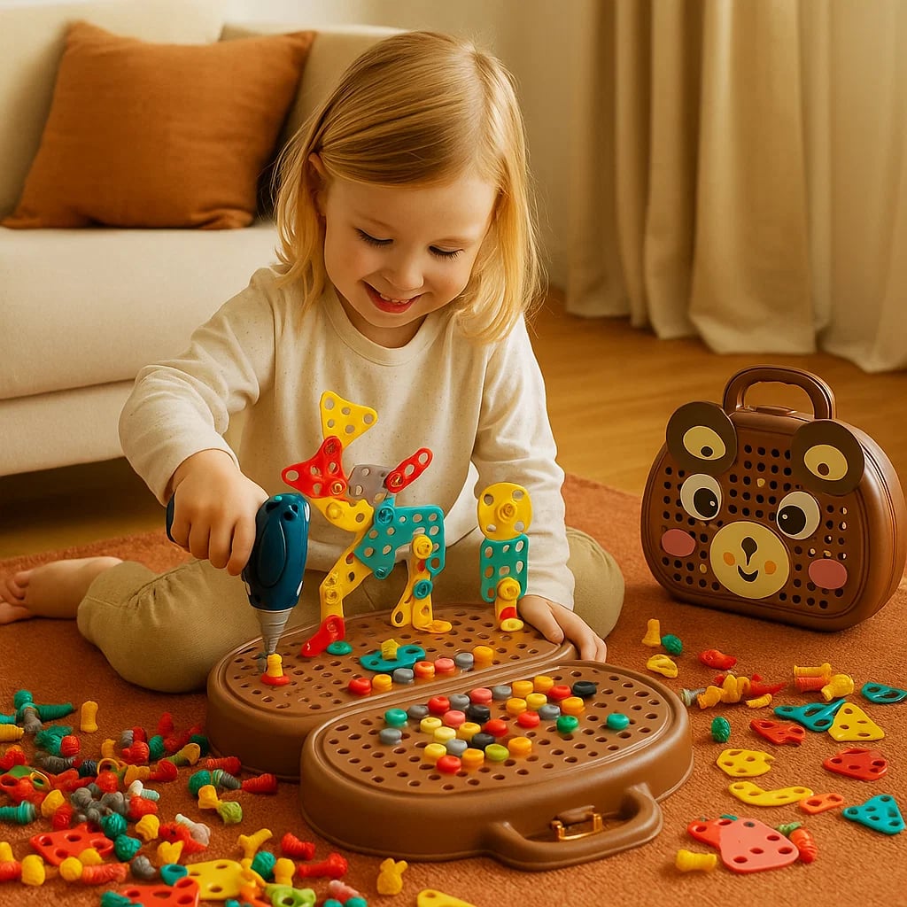 Lasten poralelusetti | Opetuksellinen työkalupakki, jossa on sähköinen ruuvimeisseli rakentamiseen ja roolileikkeihin