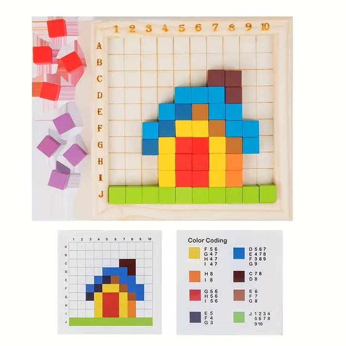 Kolmen pikselin palapelit lapsille | Värilajittelupalikat, joissa on ruudukkotauluja logiikkaa ja kuvioiden tunnistamista varten