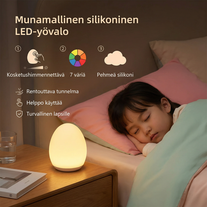 Munamallinen silikoninen LED-yövalo – kosketushimmennettävä, 7 väriä