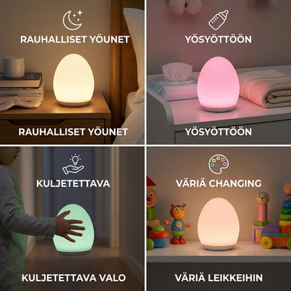 Munamallinen silikoninen LED-yövalo – kosketushimmennettävä, 7 väriä